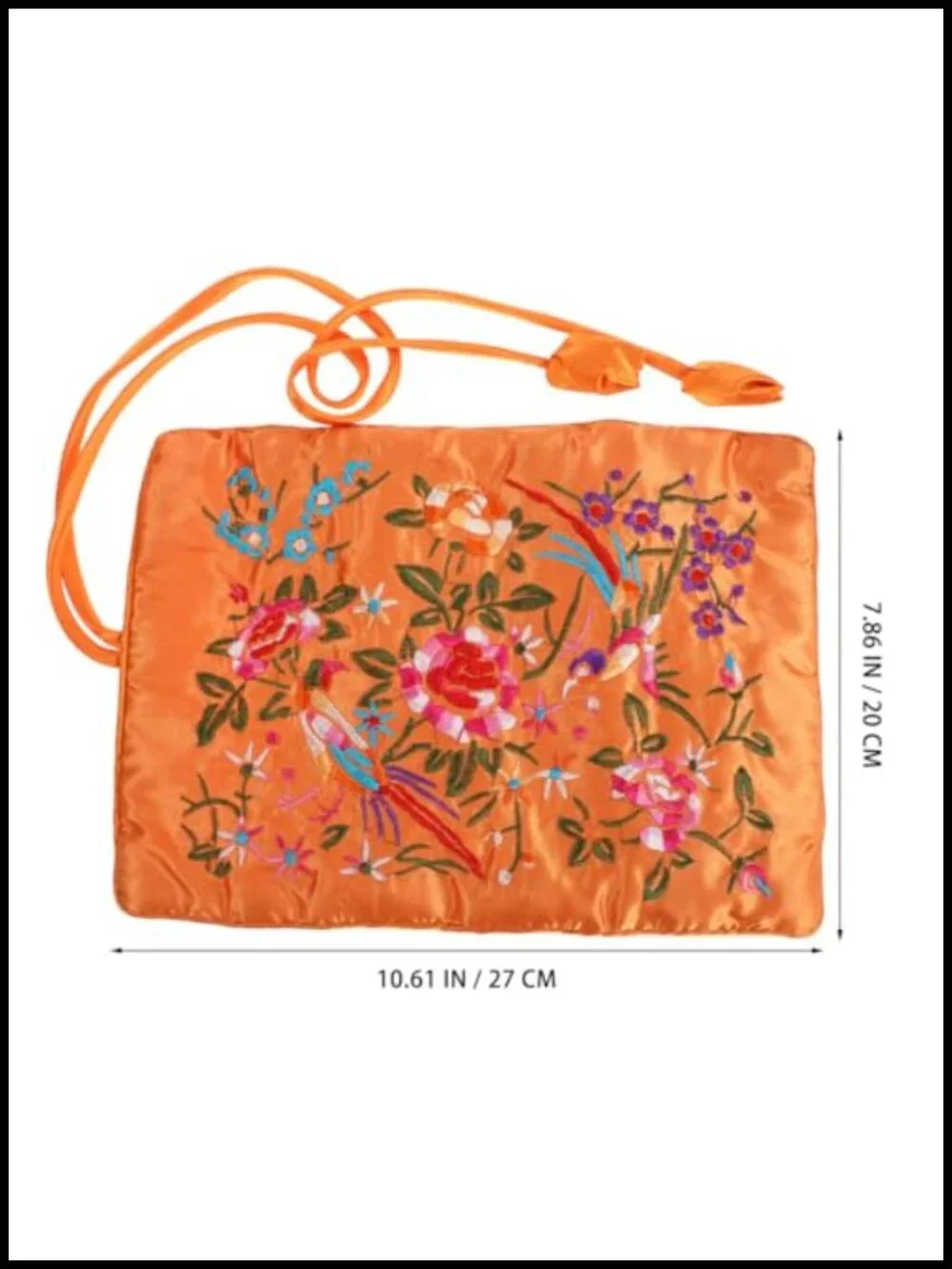 Handmade Embroidered Jewelry Roll Bag Travel Organizer with Zipper Pocket Silk